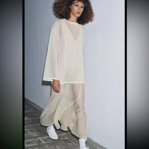 Zara Sheer Cream Midi Dress